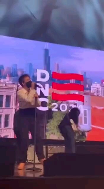 Its already started. Disruption inside the DNC delegate welcome party on the stage at Navy Pier!!