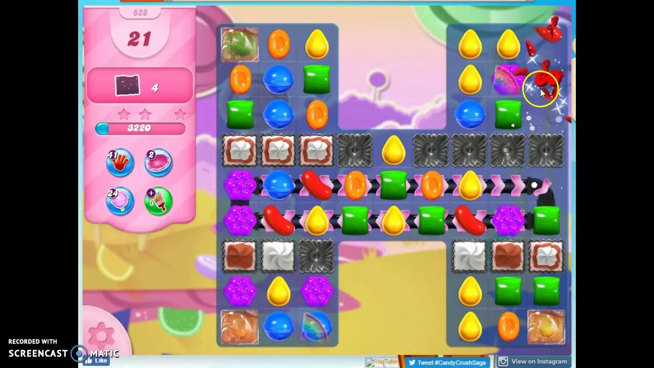 Candy Crush Level 628 Audio Talkthrough, 3 Stars 0 Boosters