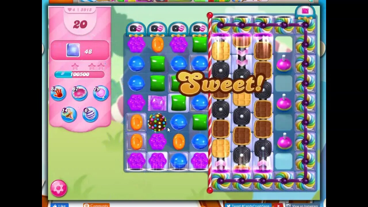 Candy Crush Level 5915 Talkthrough, 24 Moves 0 Boosters