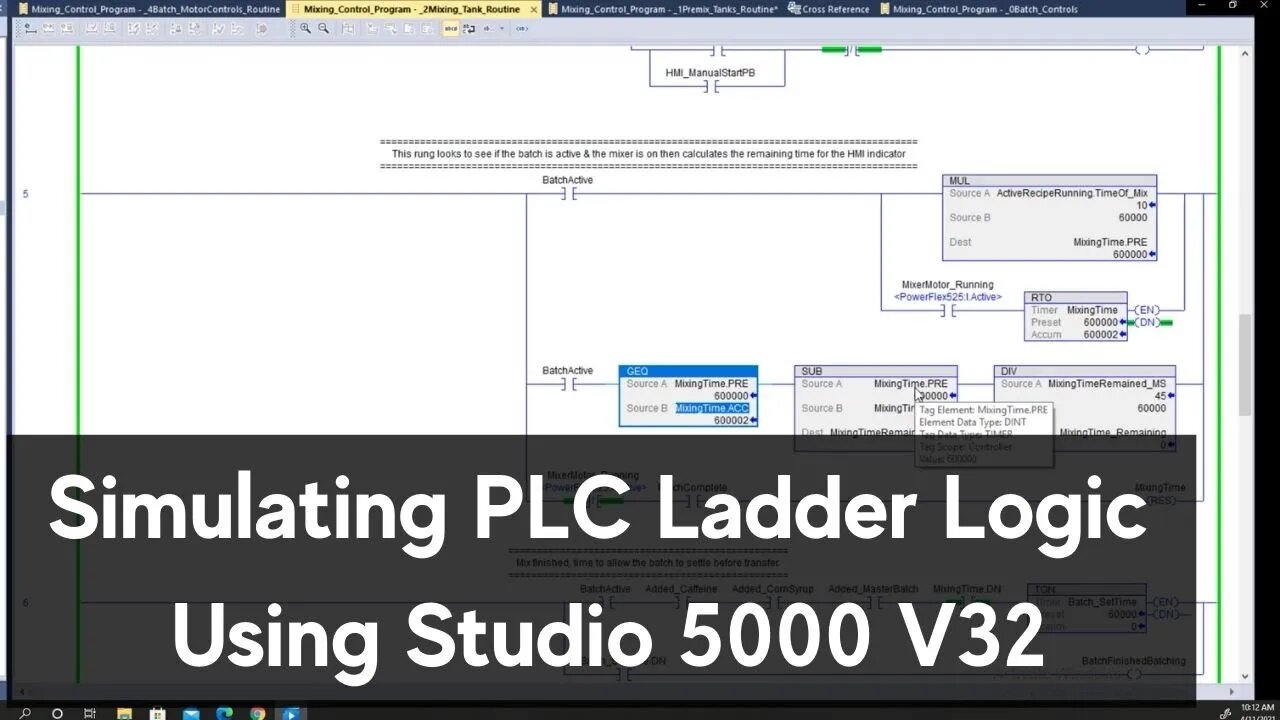 Simulating Ladder Logic in Studio 5000 With FactoryTalk View Studio | Batching PLC Day-42