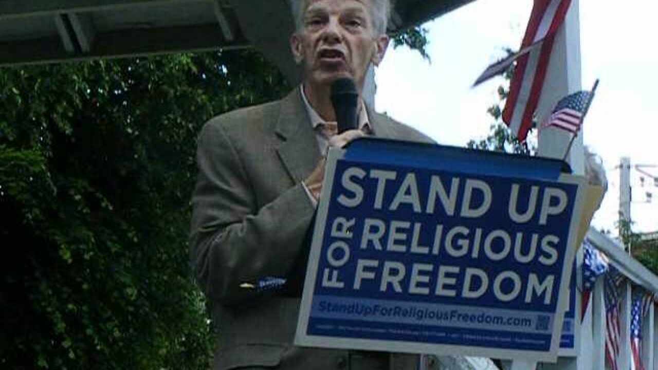 Fmr Mayor Steven Perla of Leominster at the Stand up for Religious freedom rally Leominster.AVI