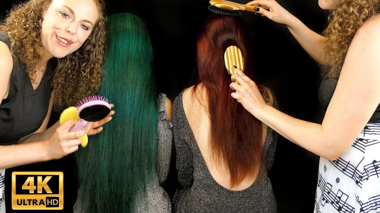 Merry Xmas Red & Green Double Hair Brushing ASMR! Two Models at Once!