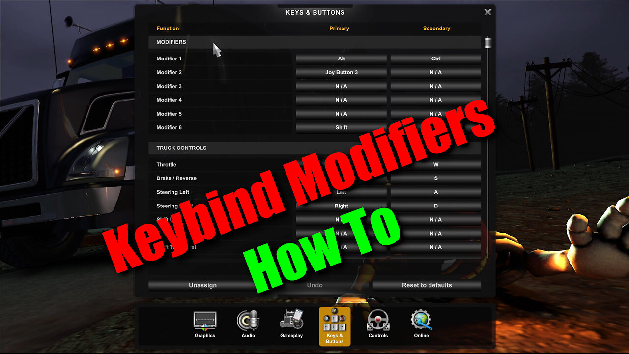 Keybind Modifiers American Truck & Euro Truck Simulator 2 V1.49