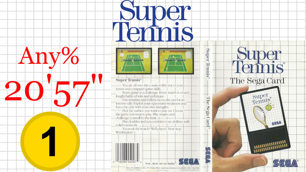 Super Tennis [SMS] Any% [20'57"050] WR🥇 | SEGA Master System