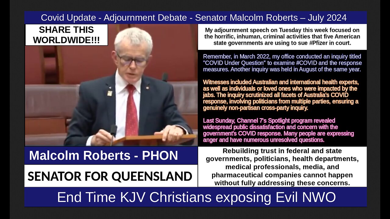 Covid Update - Adjournment Debate - Senator Malcolm Roberts – July 2024