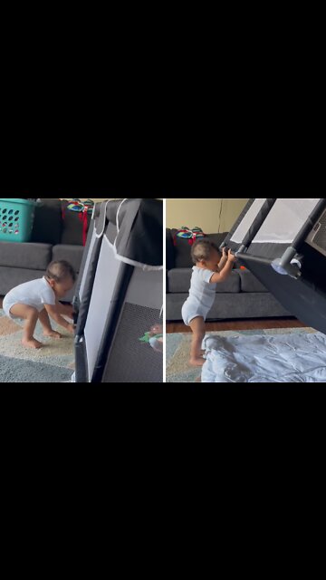Fierce 13-month-old Lifts Entire Playpen Above His Head