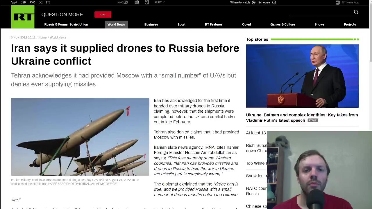 Iran says it supplied drones to Russia before Ukraine conflict