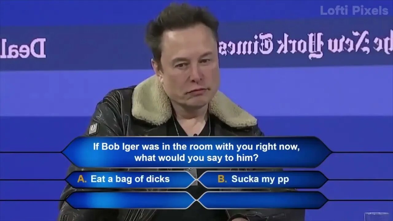 From Benny Johnson, Video of Elon on Gameshow telling Bob Iger off (Who Wants to be a Millionaire?)