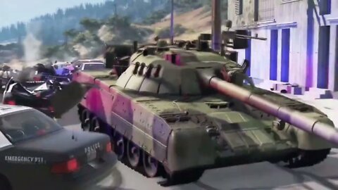 Car animation: The tank drives on the highway, as if entering a no-man's land