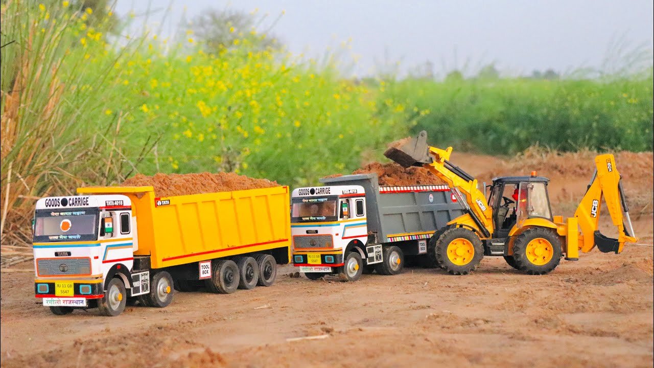 JCB 5cx fully loading muram in Tata truck 2518 Mahindra Arjun novo tractor jcb video