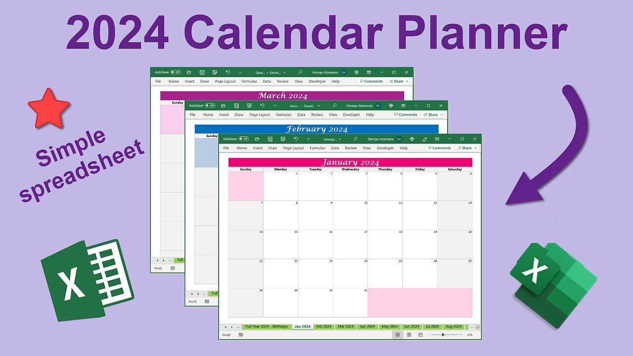 Year 2024 Calendar Planner Spreadsheet📅