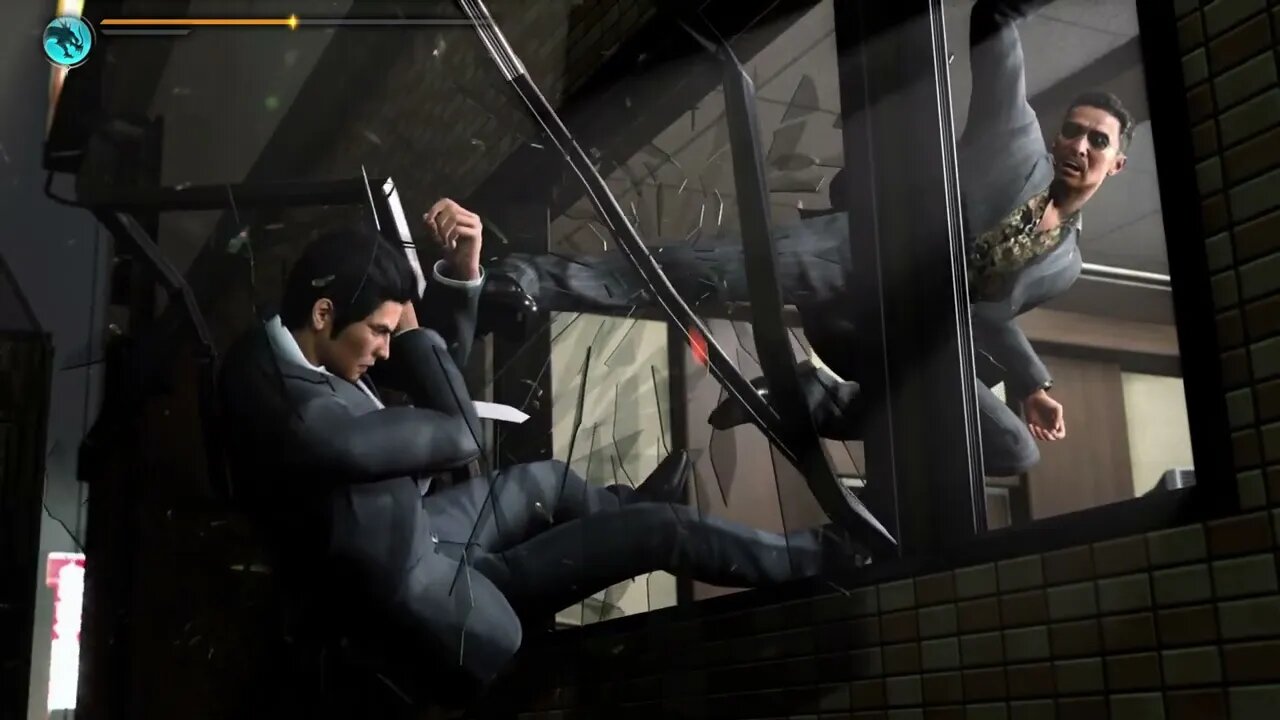 Like a Dragon Gaiden - Chapter 2 Yuki Tsuruno Kicks Kazuma Kiryu Through Window Intro Cutscene