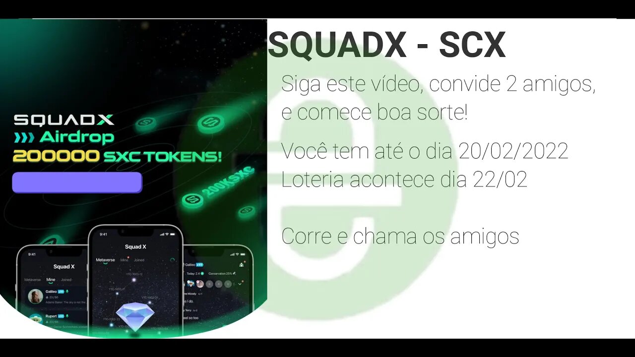 Airdrop - SquadX - 200.000 SCX corre até o dia 20/02/2022 - distribuição 22/02/2022