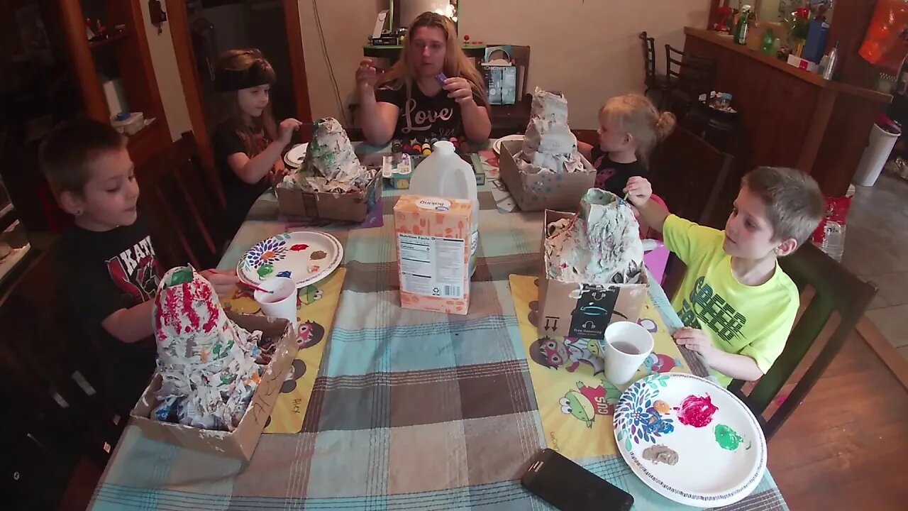 Krazy Kidz Make Volcanos with Paper Mache, and erupt Them