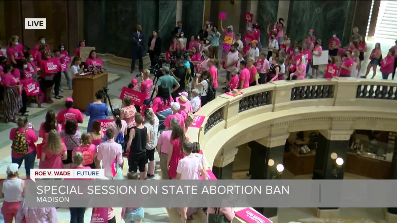 Planned Parenthood Advocates of Wisconsin hold Pink Our rally outside Evers' special session