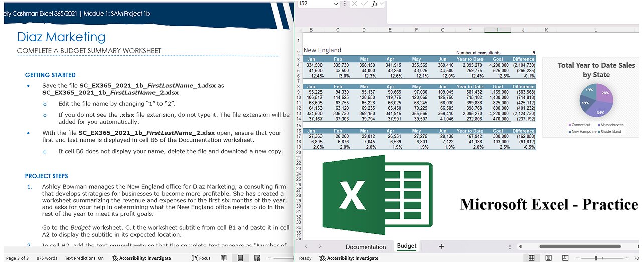 Diaz Marketing - SAM Project 1b Excel Module 01 Creating a Worksheet and a Chart - Step-by-step