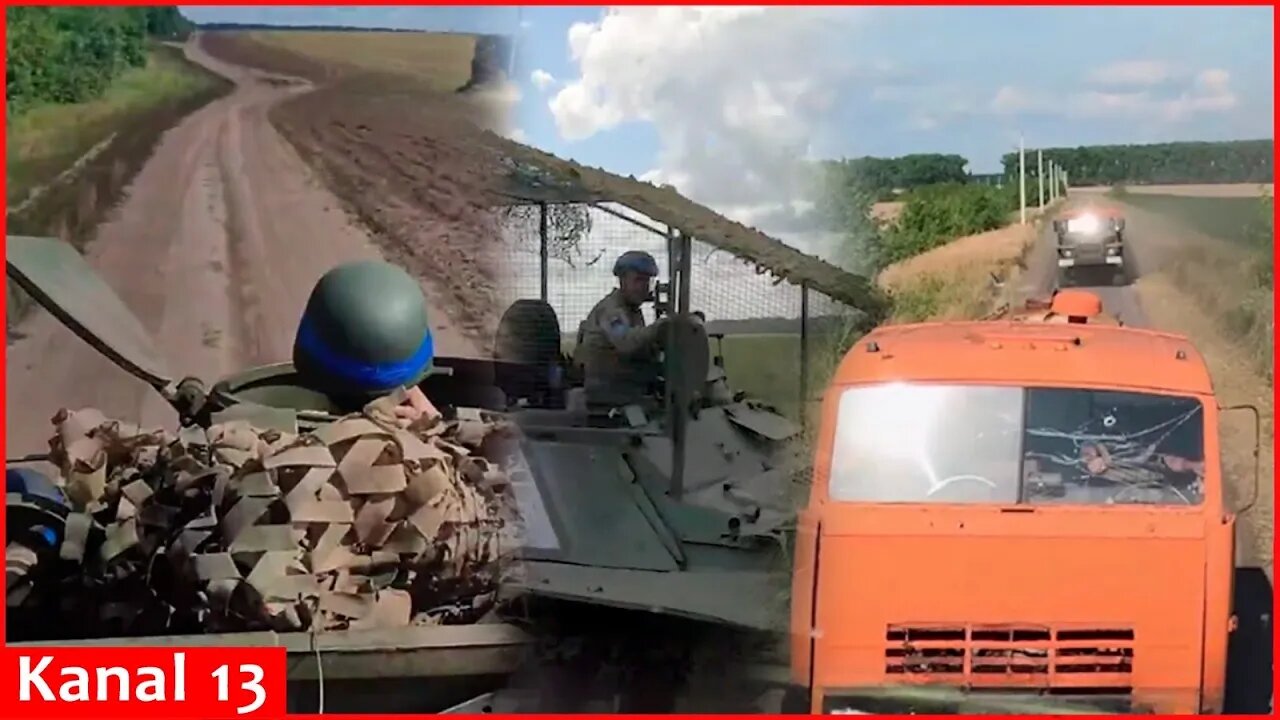 Images of Ukrainian fighters advancing with equipment and trucks in Kursk