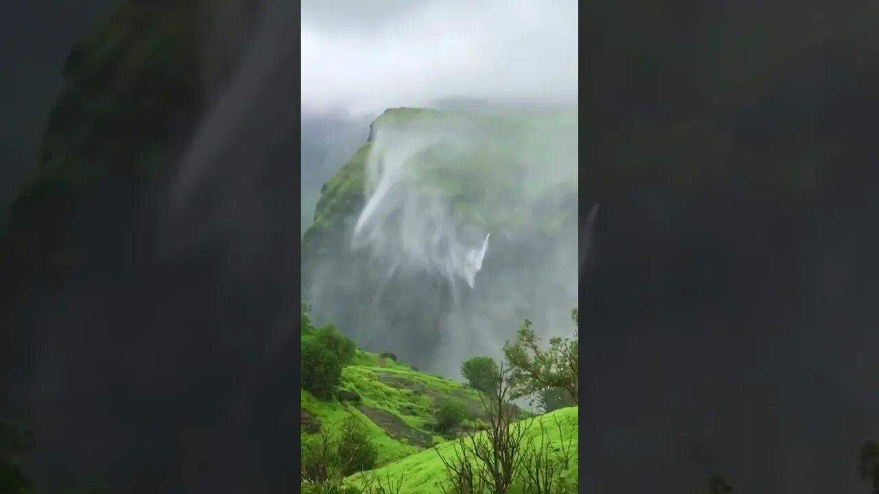 Waterfall during strong winds