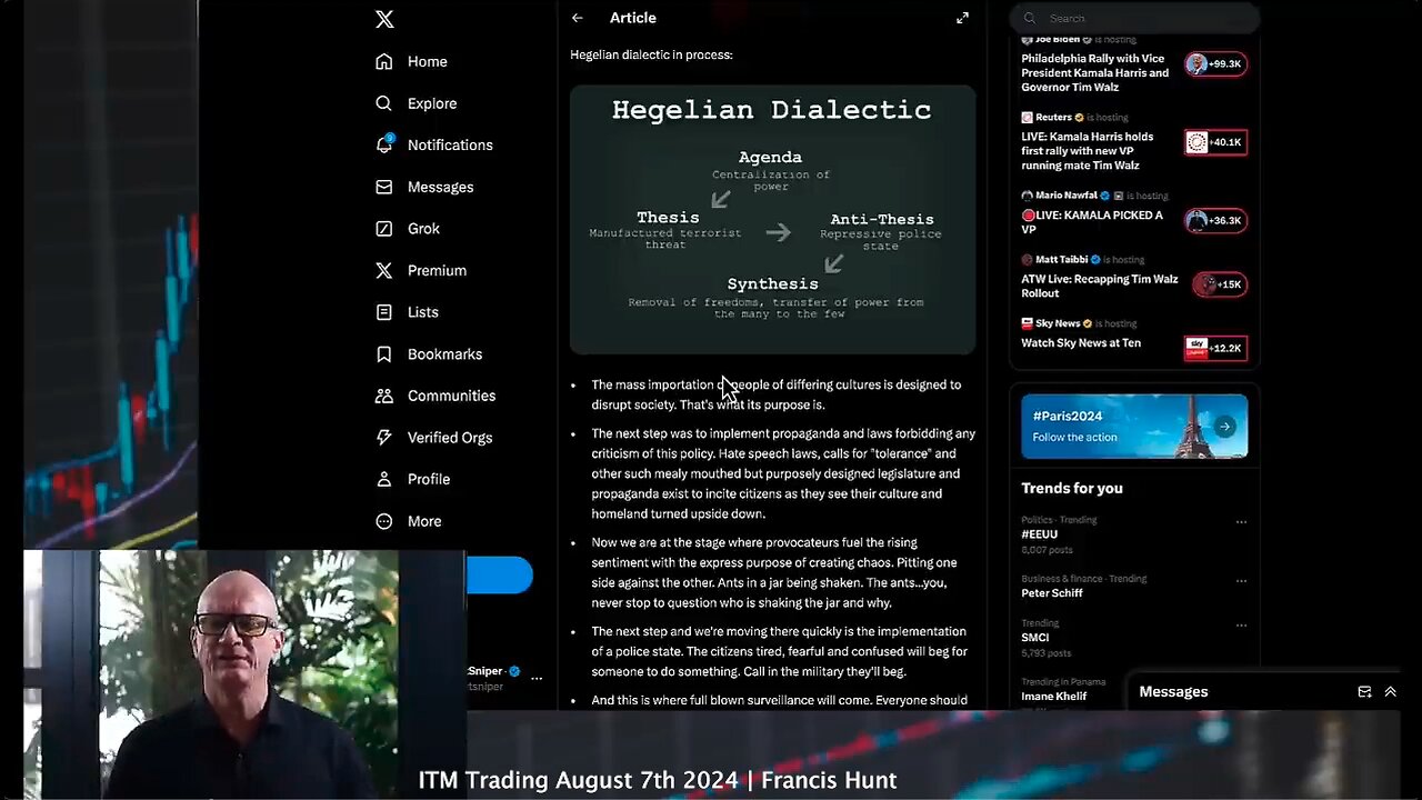 Hegelian Dialectic | "Thesis, Antithesis & the End Result Is the Synthesis Through the Middle That They Sought All Along. Very Good At Giving You Left Argument, Right Argument..Wings of the Same Bird." - Francis Hunt (8/7/24)