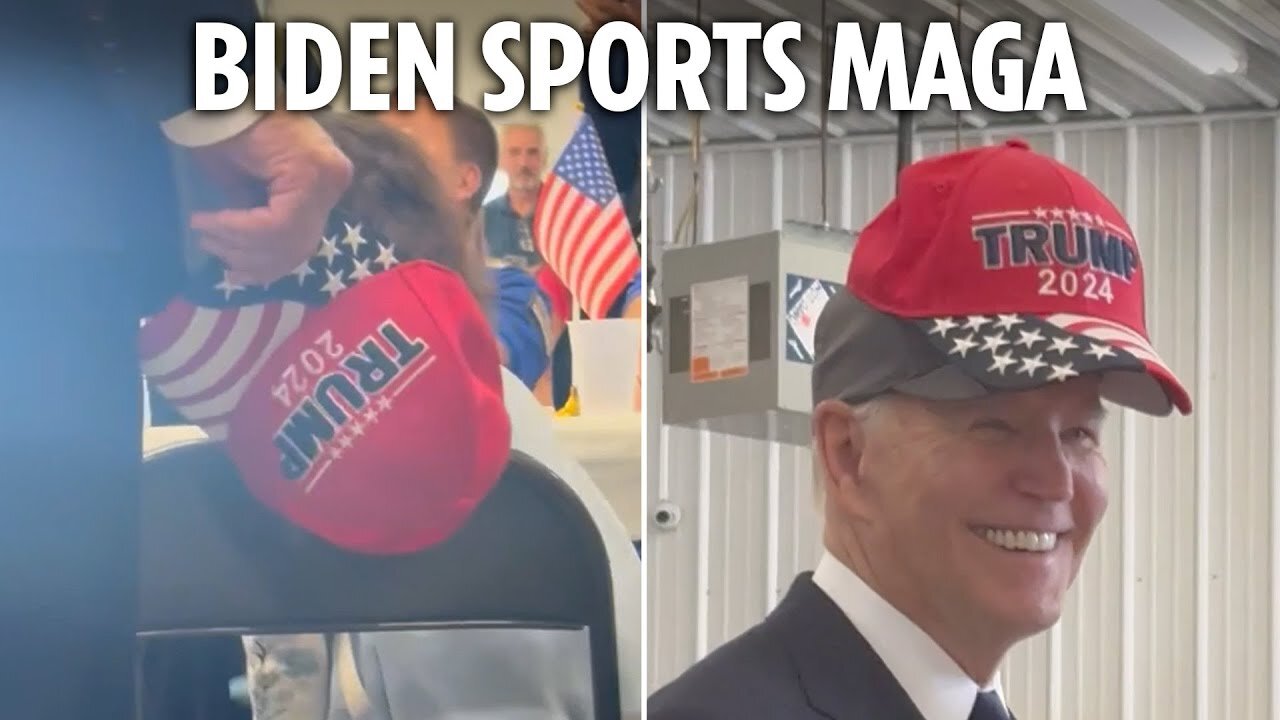 Moment Joe Biden jokingly tries on Trump MAGA hat at Pennsylvania event as a 'unity' gesture