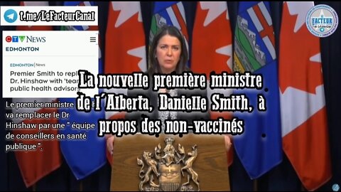 La nouvelle première ministre de l'Alberta au Canada Daniel Smith, à propos des non-vaccinés