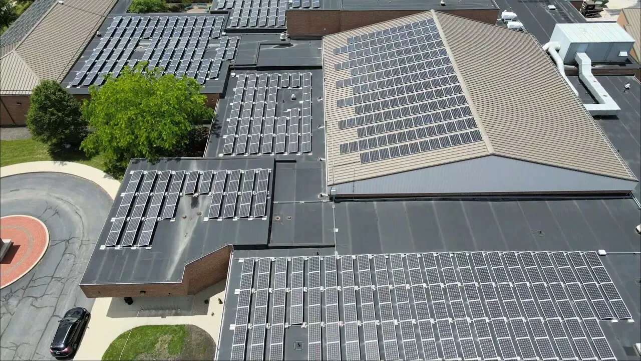 Drone Over Ansonia Schools Roof Top Solar