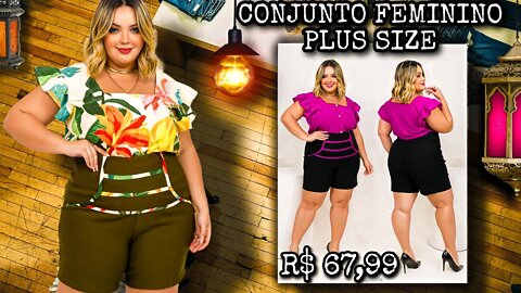 🛑 CONJUNTO FEMININO PLUS SIZE SHORT E BLUSA COM BOTÕES