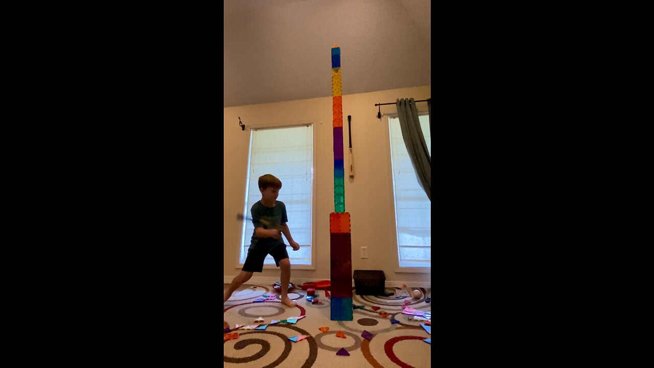 Magnet Tile Tower Falling in Slow Motion