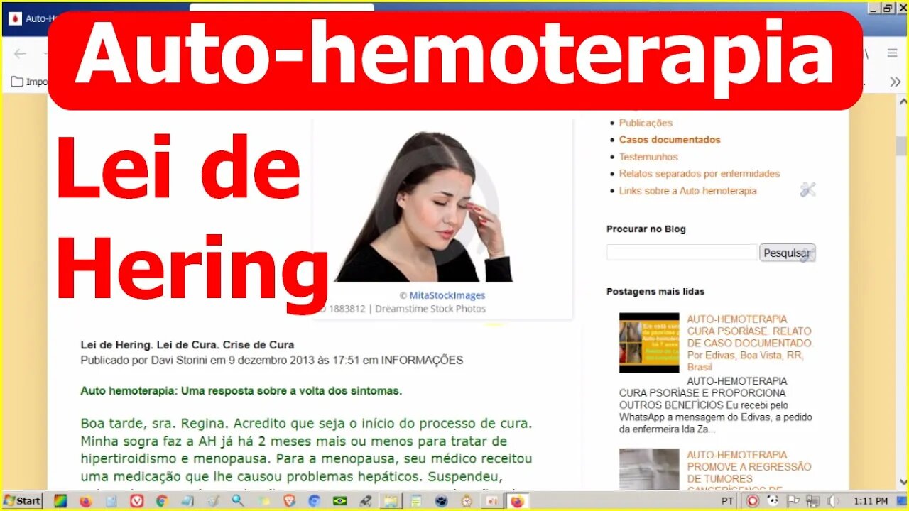 Auto-hemoterapia a volta dos sintomas. Texto Importantíssimo. Lei de Hering. Lei de Cura