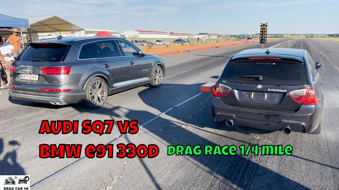 AUDI SQ7 vs BMW e91 330D drag race 1/4 mile ???? - 4K UHD