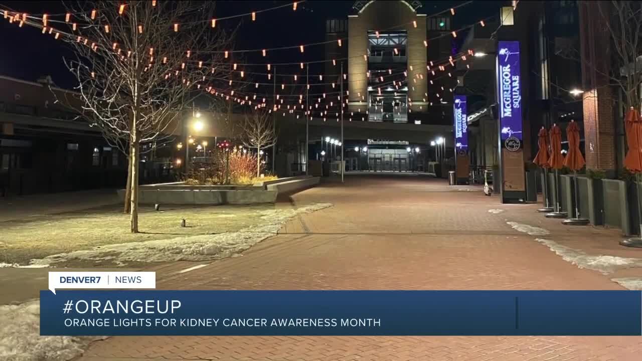 Wynkoop Walkway lit up in orange for Kidney Cancer Awareness Month