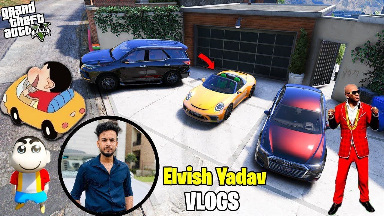 Franklin and ShinChan and BlackChan Stolen Elvish Yadav Vlogs Indian cars in GTA 5