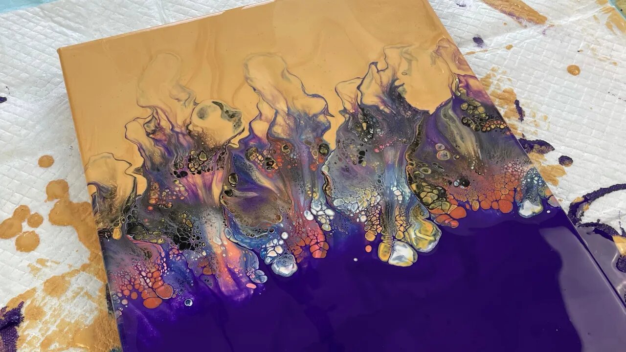 Gorgeous Gold & Purple Split Base Dutch Pour; Acrylic Pouring Fluid Art