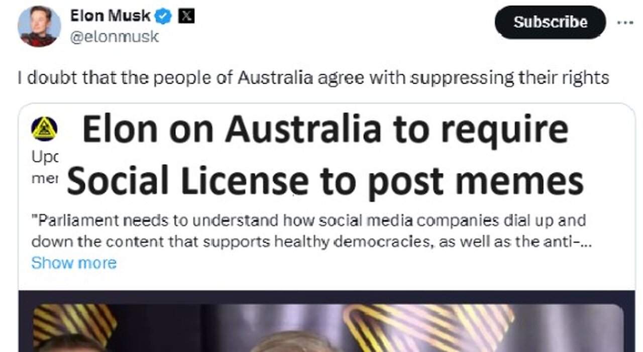 Elon on Australia to require Social License to post mems