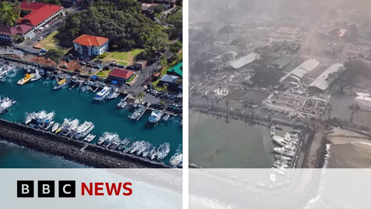 Hawaii wildfires: Before and after footage shows extend of damage - BBC News