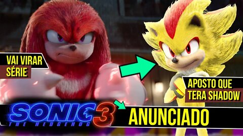 ANUNCIADO Novo Filme do Sonic 3 e Serie Live Action do Knuckles #shorts