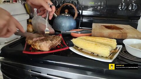 steak and corn lunch