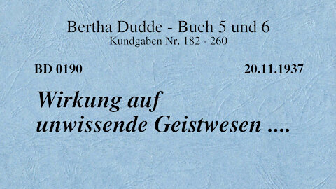 BD 0190 - WIRKUNG auf UNWISSENDE GEISTWESEN ....