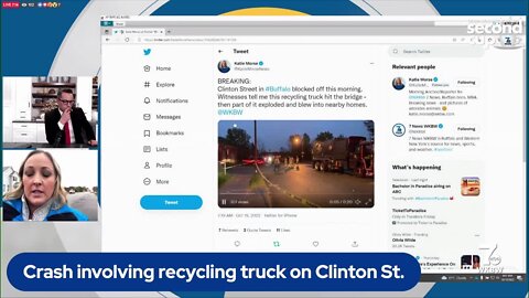 Second Cup live at Clinton Street sanitation truck crash