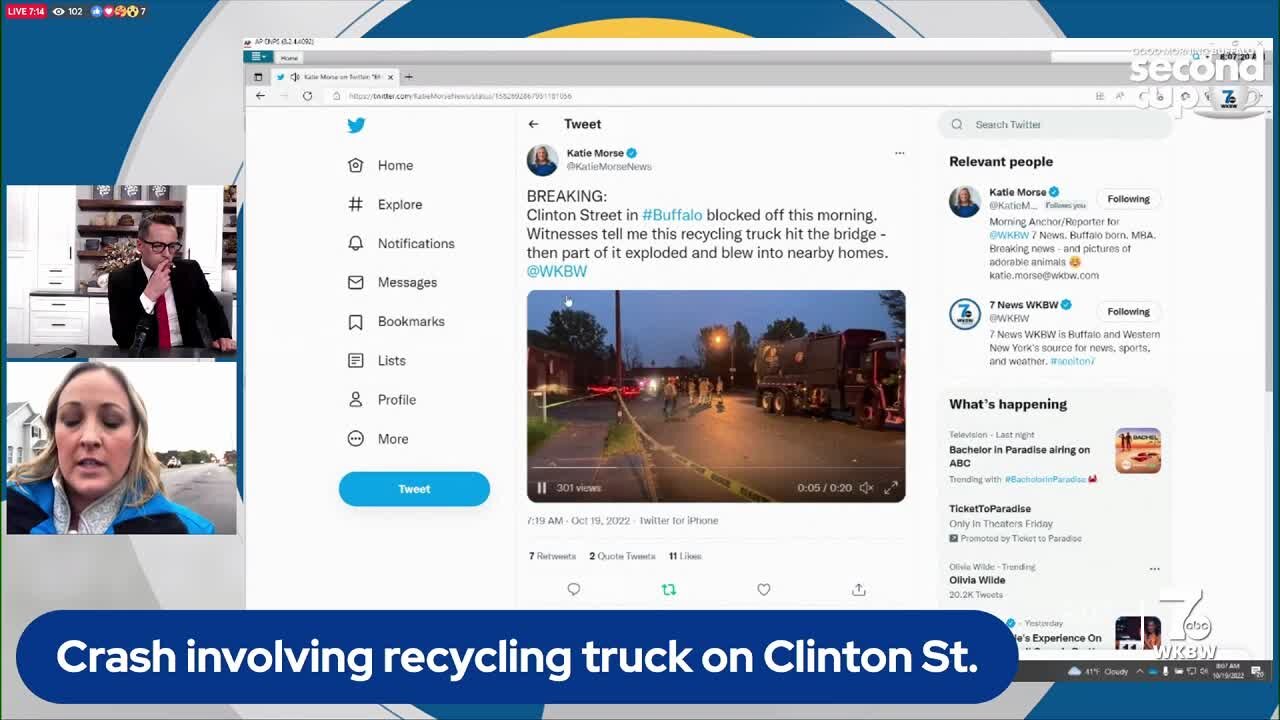 Second Cup live at Clinton Street sanitation truck crash