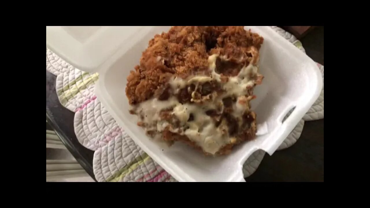 Becky's place, chicken fried steak so big, she could only eat half