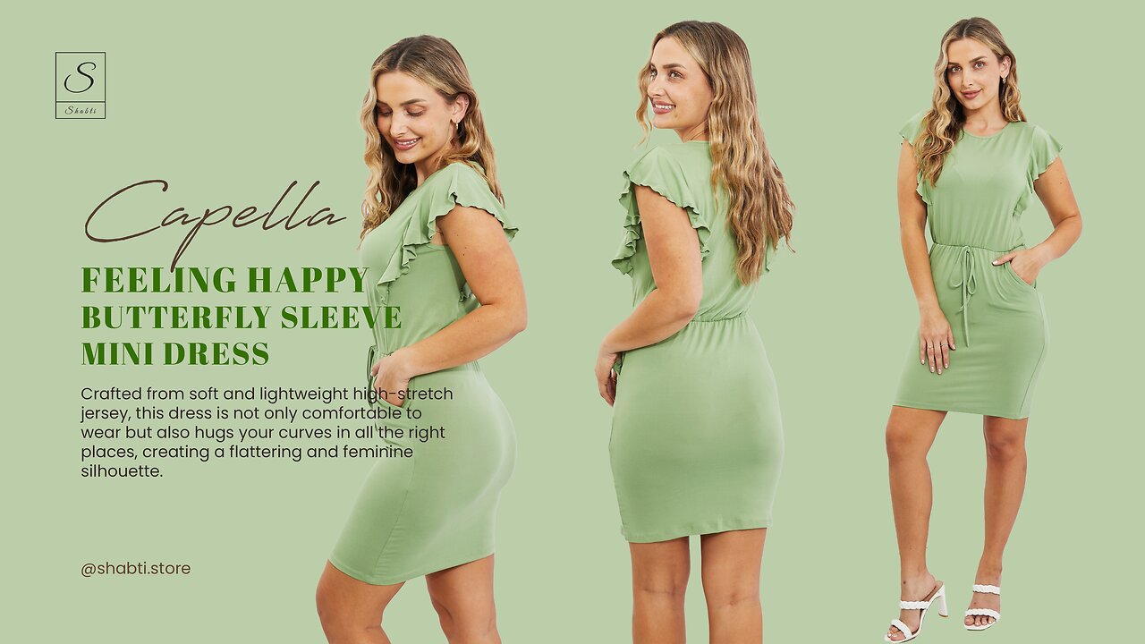 Capella Feeling Happy🙂Butterfly Sleeve Mini Dress💚