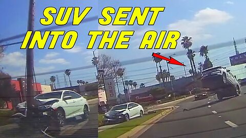 DRIVER FALLS ASLEEP, HITS POLE AND SENDS SUV FLYING THROUGH AIR | Road Rage USA & Canada