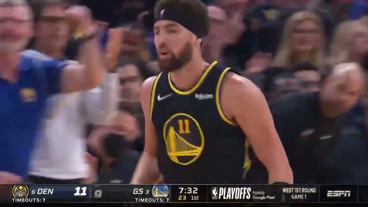 Klay Thomson Getting FIRED UP in Early Game!! its Raining 3s...