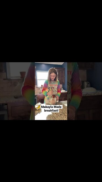 Makayla got up early to make us pancakes! #pancakes #shorts #cooking #chocolatechippancakes