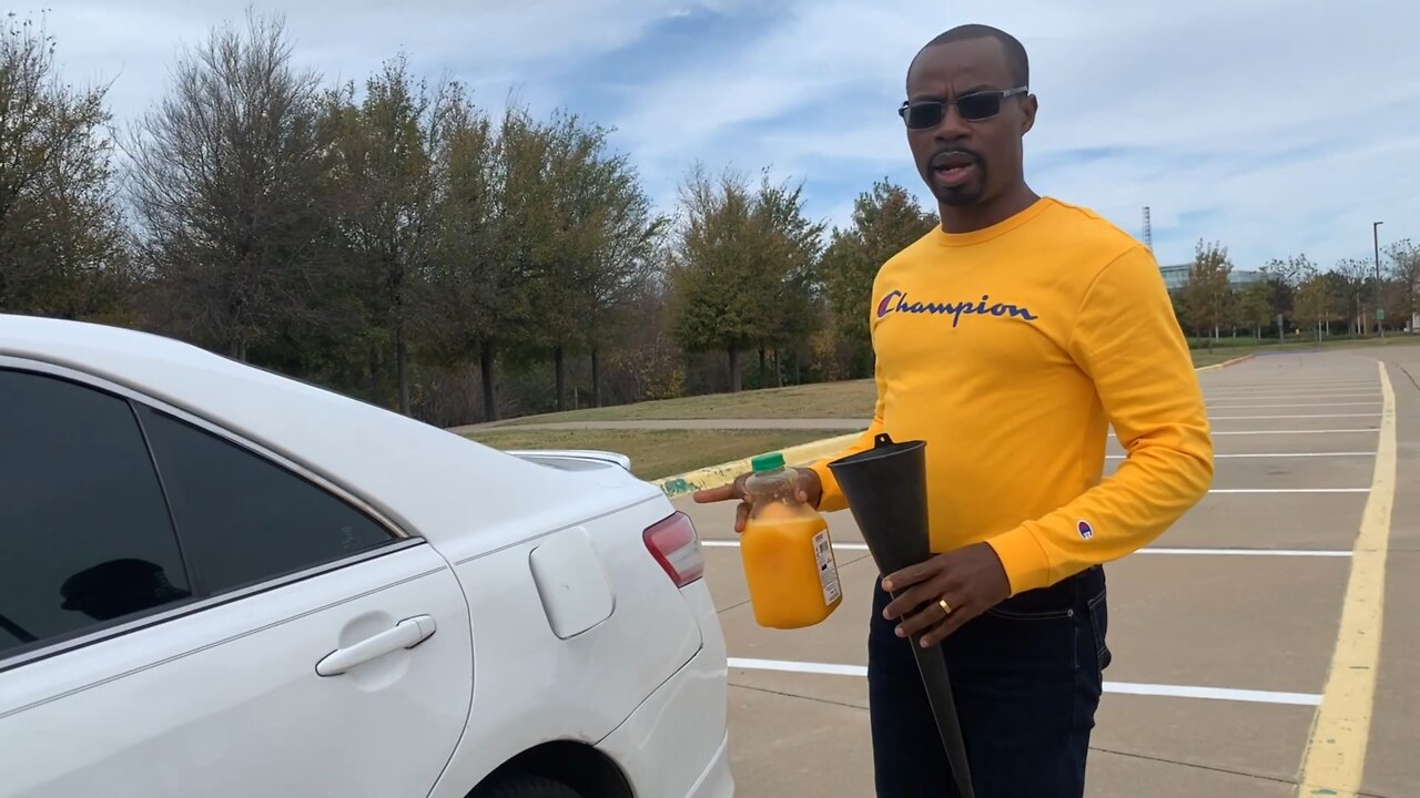 Who in their right mind puts orange juice in their car?