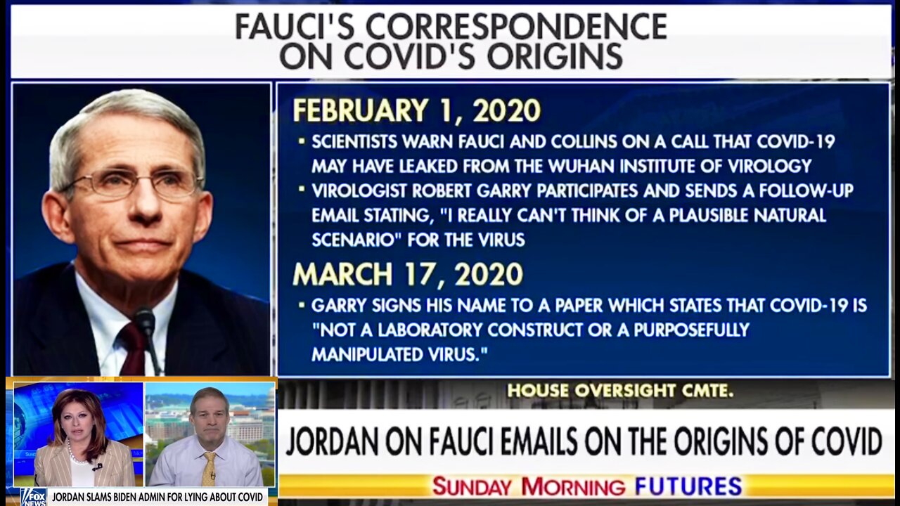 Fauci Knew Feb.1, 2020 COVID came from lab: Jim Jordan