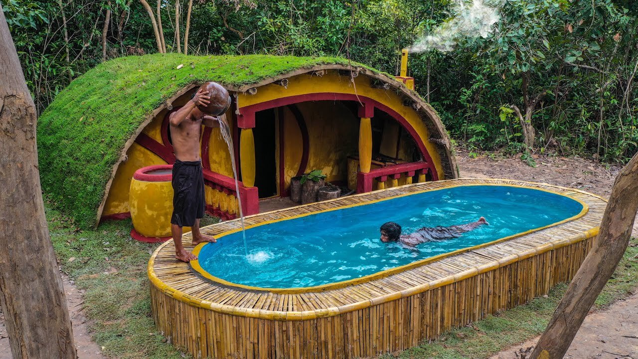 29 Days Building An UndergroundHobbit House With Private Kitchen and Swimming Pool