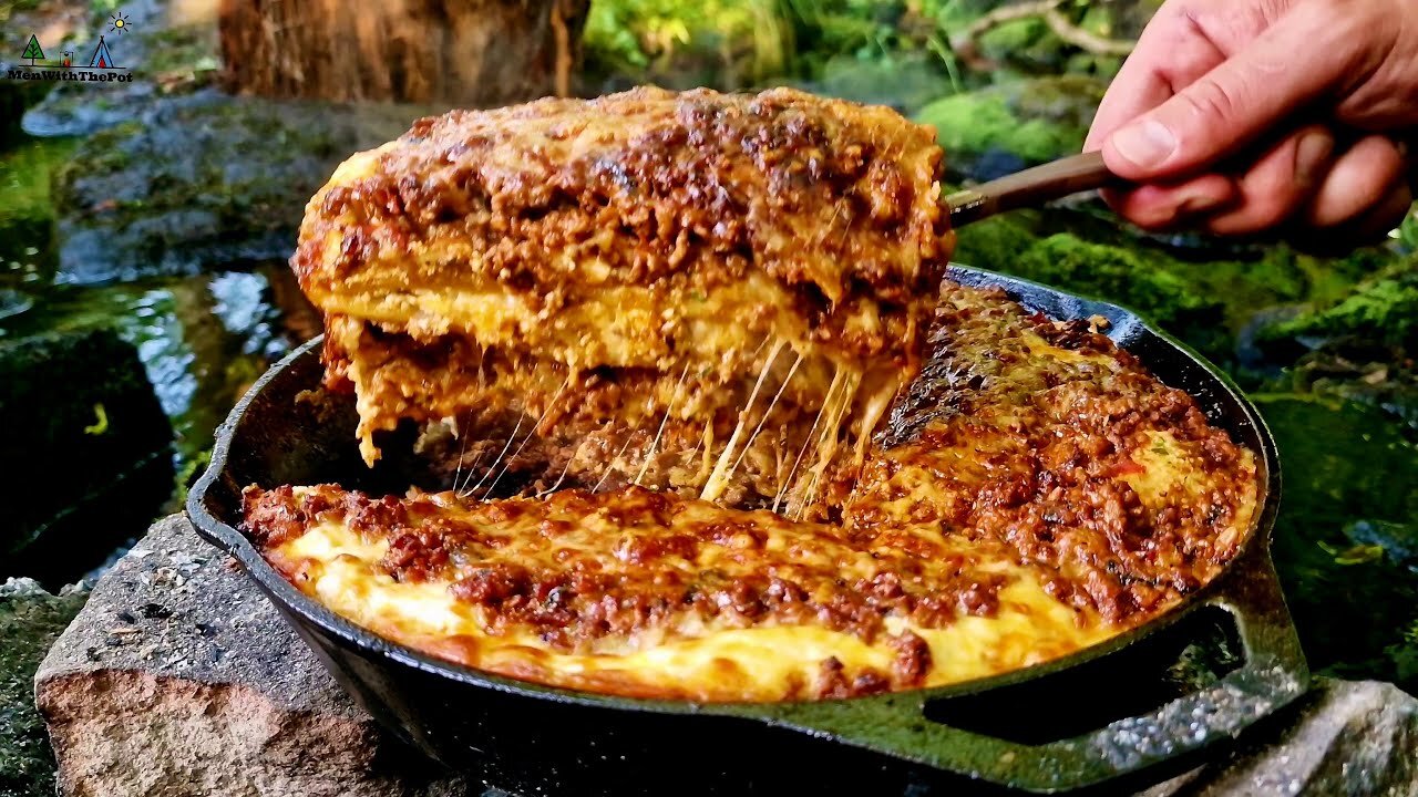 The Best Lasagna Ever cooked in Nature 🔥ASMR Cooking