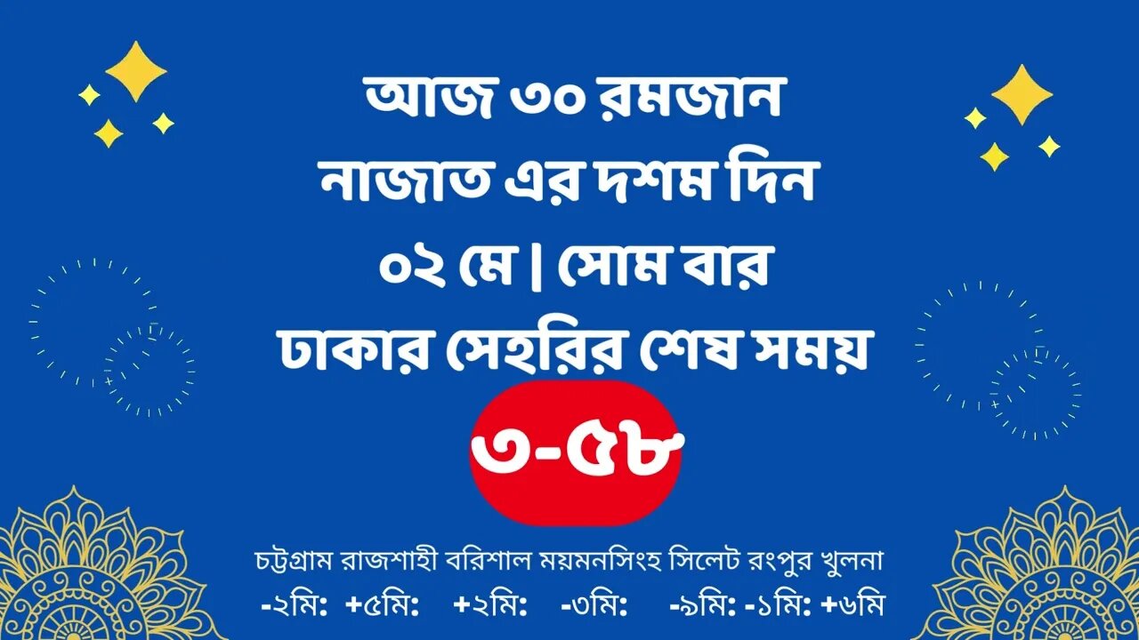 Today 02 May sahari time | আজকের সেহরির শেষ সময় ২০২২ | আজকের সেহরি | ajker sehorir sesh shomy